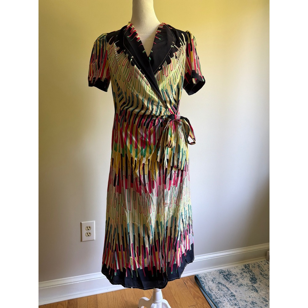 Tracy Reese New York 100% Silk Abstract Print Wrap Dress Multi Color Womens 4